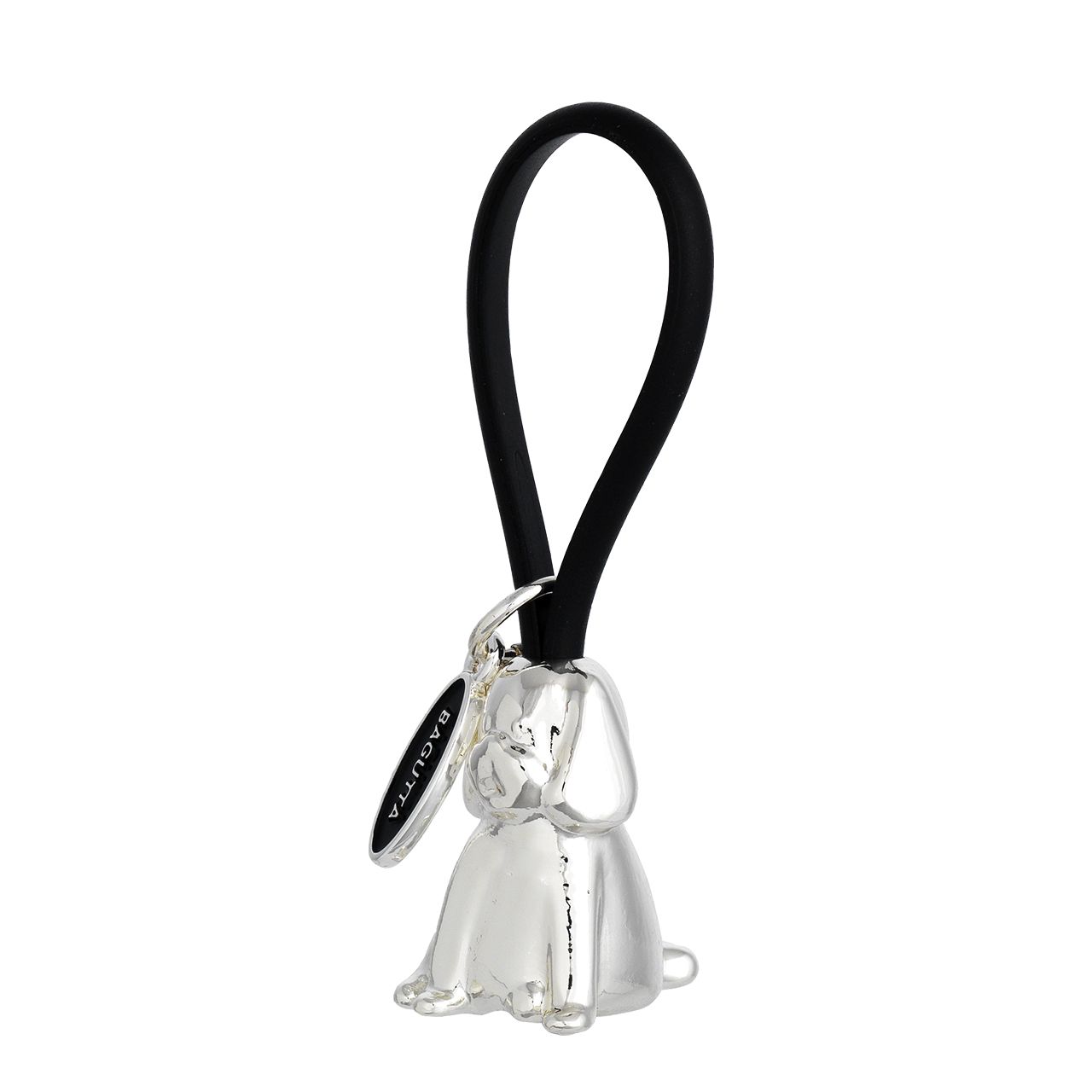PORTACHIAVI CANE ARGENTATO GANCIO IN SILICONE NERO